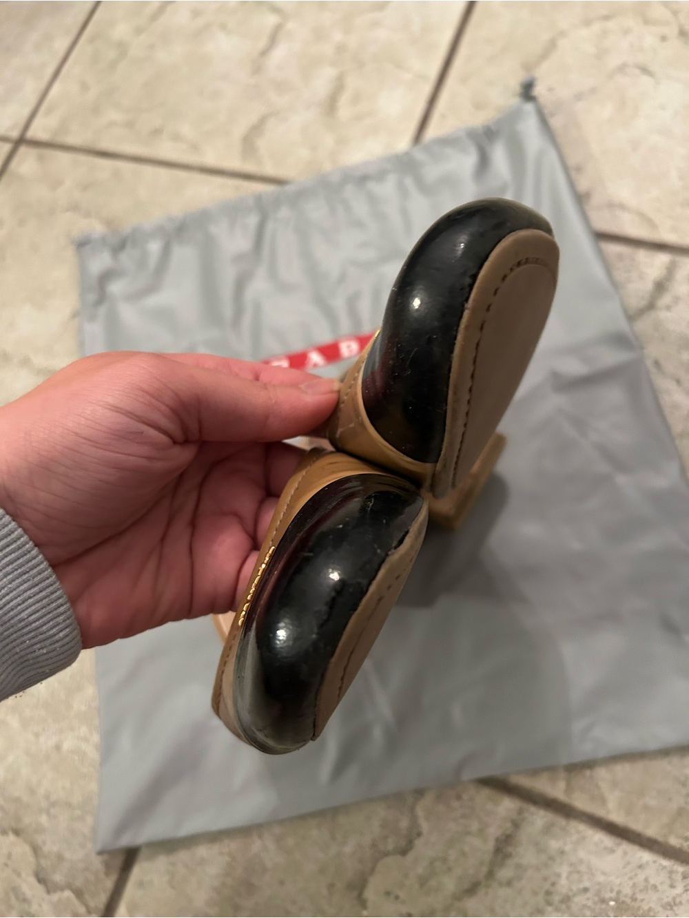 Prada Cap-Toe worn ballet Flats — Tan and Black - Picture 4 of 8